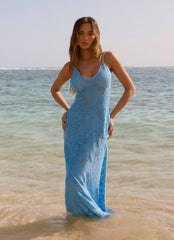 Zelella Crochet Maxi Dress - Bright Blue